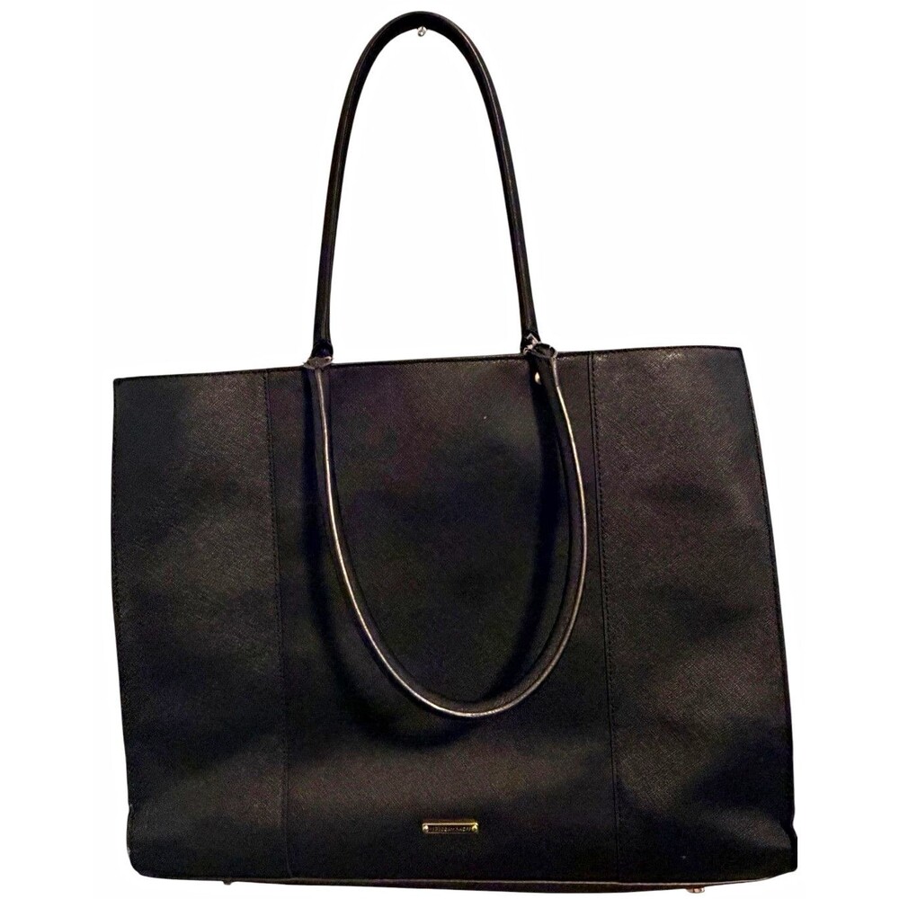 Rebecca Minkoff Women's Black Solid Tote Double Handles Zipper Silver Logo